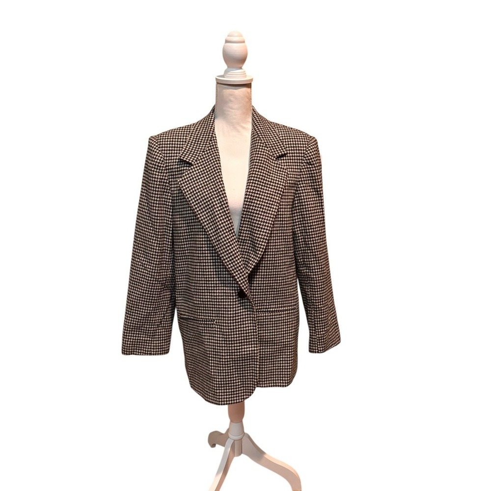 Vintage Sellecca Houndstooth One Button Blazer Jacket‎ Women's Size 14